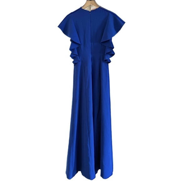 Sachin & Babi Noir Keyhole Ruffle Trim Royal Blue Dress - Picture 2 of 10